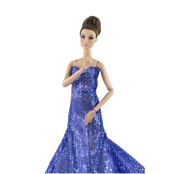Rankų darbo Mėlyna Blizgančiais Ilga Suknelė Przybornik Nustatyti Drabužius Barbie 1/6 FR Mados Royalty BJD Doll Priedai Mergina Žaislai
