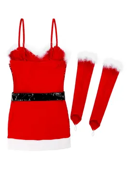 Raudoni Moteriški Ponios Kalėdų Išgalvotas Santa Dress Maskuotis Seksualus Šalys Kostiumas Clubwear Flanelė su Raudona Masto Blizgančiais