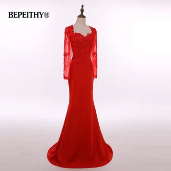 Realios Foto Vestido Longo Ilgomis Rankovėmis Raudona Ilgą Vakarinę Suknelę Šalies Elegantiškas Chalatas De Soiree Pigūs Motina Nuotakos Suknelės 2020 M.