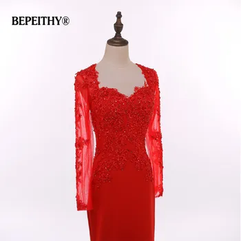Realios Foto Vestido Longo Ilgomis Rankovėmis Raudona Ilgą Vakarinę Suknelę Šalies Elegantiškas Chalatas De Soiree Pigūs Motina Nuotakos Suknelės 2020 M.