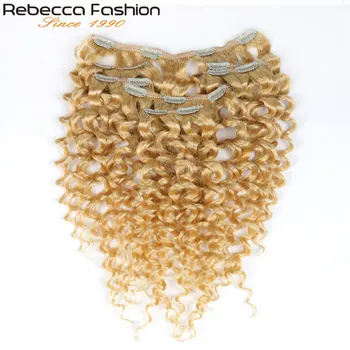 Rebecca Plaukų 7Pcs Žmogaus Plaukų priauginimas Džeris Curl Remy Plaukų Įrašą Blond Spalva#613 Visa Galva 7Pcs Per Nustatytą Remy Plaukų Audžia