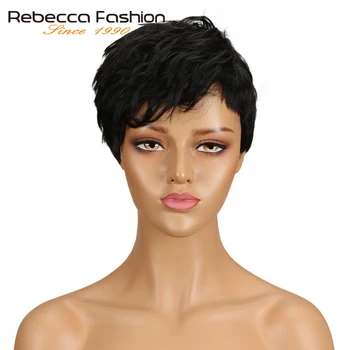 Rebecca Trumpas Mielas Pixie Banguoti Perukas Peru Remy Human Hair Visą Perukai Už Juodaodžių Moterų Raudona Trumpas Tiesiu Kirčiu Natūralių Plaukų Perukas Perukas