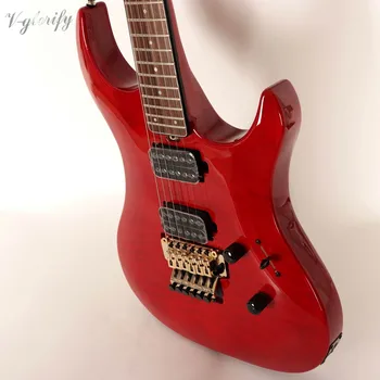Red flame maple top kaklo per 6 eilutę elektrine gitara, 39 colių labai blizgus kietas raudonmedžio medienos galinės ir šoninės elektros guitarra