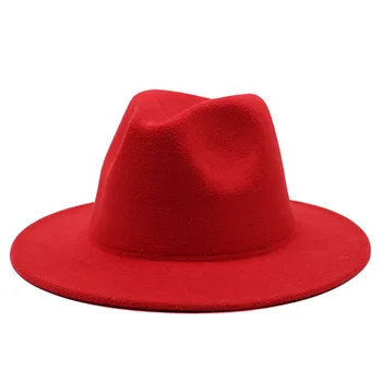 Retro klasika manė, džiazo skrybėlę fedora skrybėlę su big kraštų Panama moterims, vyrams black red top hat Ponios viršų skrybėlę imitacija vilnos kepurė