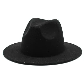 Retro klasika manė, džiazo skrybėlę fedora skrybėlę su big kraštų Panama moterims, vyrams black red top hat Ponios viršų skrybėlę imitacija vilnos kepurė