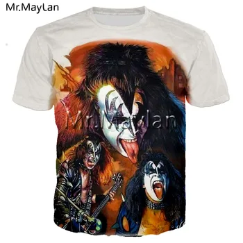 Roko Gene Simmons Gitara 3D Print T shirt Vyrai Moterys Atsitiktinis Hard Rock Streetwear T-shirt Kiss Juosta Hip-Hop Vyras Marškinėlius Drabužius 6XL