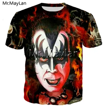 Roko Gene Simmons Gitara 3D Print T shirt Vyrai Moterys Atsitiktinis Hard Rock Streetwear T-shirt Kiss Juosta Hip-Hop Vyras Marškinėlius Drabužius 6XL