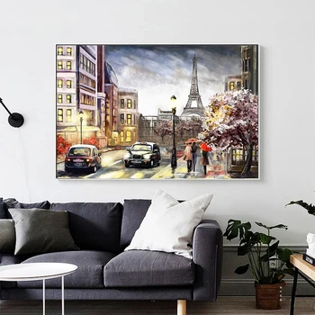 Romantiškas Miestas, Pėsčiųjų Paryžiaus Eifelio Bokštas Kraštovaizdžio Abstrakčiai Naftos Tapyba ant Drobės Plakato spauda Sienos Nuotrauka už Kambarį