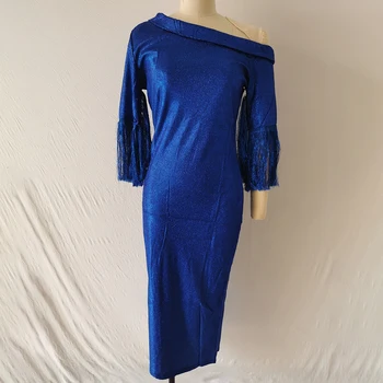 Royal Blue Elegantiškas Blizgančiais Suknelė Bodycon Padalinta Bodycon Kulkšnies Ilgis Afrikos Vestuves Oficialų Blizgučiai Kutas Ilgos Suknelės