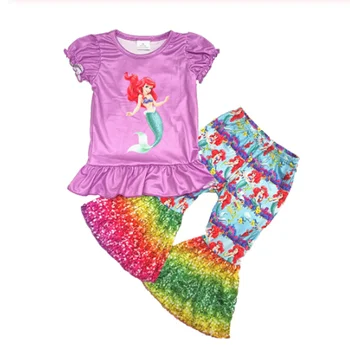 RTS Vaikai boutique nustatyti nešioti mielas undinė viršuje bell bottom kelnės kūdikiams, kūdikių mergaitės populiarus dizainas nustato drabužiai drabužiai