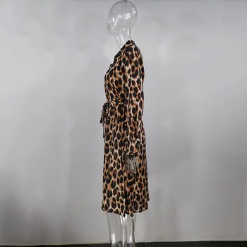 Rudenį Leopard Print Suknelė ilgomis Rankovėmis Moterims Turn-Žemyn Apykaklės Drabužius Plonas Elegantiškas Ponios Maxi Suknelės Moterims Atsitiktinis 2020 m.