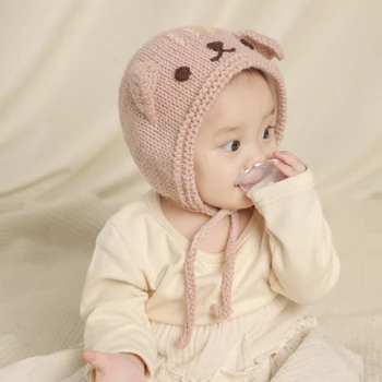 Rudenį, Žiemą Šiltas Baby Skrybėlę Mielas Animacinių Filmų Megzti Pliušinis Tirštėti Kūdikių Variklio Dangtis, Ausų Apsaugos Vientisos Spalvos Beanie Kepurė Naujai Vaikas
