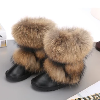 RUIYEE moteriški auliniai batai odiniai batai negabaritinių lapės kailio ilgi batai, moteriški batai 2018 nauji odiniai moteriški sniego batai batai moteris