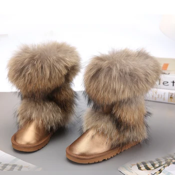 RUIYEE moteriški auliniai batai odiniai batai negabaritinių lapės kailio ilgi batai, moteriški batai 2018 nauji odiniai moteriški sniego batai batai moteris