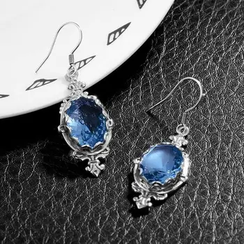 S925 Mėlyna topazas auskarai moterims 2020 Akmuo Granatas diamond drop auskarai bižuterijos už vestuves Kalėdų dovana