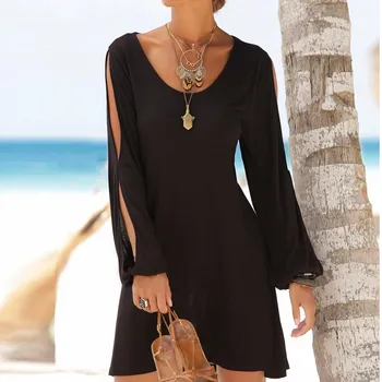 SAGACE Mados Moterų Suknelė Juoda Atsitiktinis O-Kaklo Tuščiaviduriai Iš Rankovės Tiesi Suknelė, Kietas 2020 M. Vasarą naujas Paplūdimio Stiliaus Mini suknelė A64