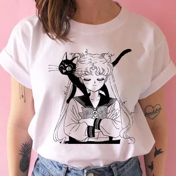 Sailor Moon viršuje tees t-shirt moterų pora streetwear estetinės harajuku harajuku kawaii marškinėlius balti marškinėliai harajuku