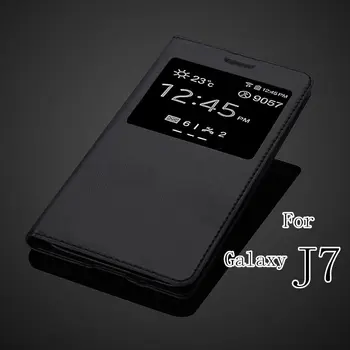 Samsung Galaxy J7 J700 J700F J7000 Luxury Smart Langą Peržiūrėti Apversti Odinis dėklas Atgal Korpusas Baterijos Dangtelis