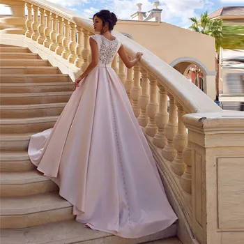 Samtelis Kaklo-Line Vestuvių Suknelės, Satino Rankovių 2021 Plisuotos Užsakymą Princesė Moterų Vestuvinės Suknelės Europos Vestidos De Novia
