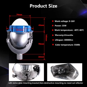 Sanvi 3inch 35W 5500K Bi LED Projektoriaus Objektyvo priekinis žibintas Auto Projektorius, H4, H7, 9006 LED Šviesos Retrofit Kit Car Motociklo priekinis žibintas