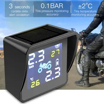 Saulės Įkrovimo LCD Motociklo TPMS Padangų Slėgio Padangų Temperatūros Stebėjimo, Signalizacijos Sistemos, Automobilių atsarginės Dalys, su 2 Jutikliais