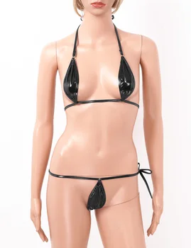 Seksualus, Moterų maudymosi kostiumėlį Blizga Metalo Bikini Komplektas Strappy Kryžiaus Atgal Apynasrio Kaklo Pasėlių Viršuje su Low Rise apatinės Kelnės Apatiniai, naktiniai drabužiai