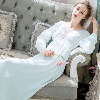 Seksualus Sleepwear Moterų V-Kaklo Nėrinių Ilgą Naktį Princesė Suknelė Plius Dydis moteriškas apatinis trikotažas Medvilnės rūmuose Stiliaus Pižamą Derliaus