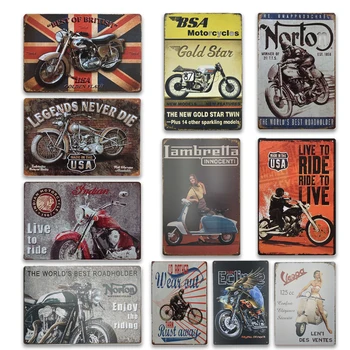 Senovinių Motociklų Plakatas Metalo Paveikslų BSA Norton Vespa Metalo Plokštės Apdaila Senovinių Motociklų Alavo Požymių Sienos Meno Dekoro