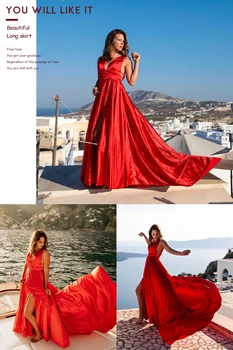 Sexy Raudona Vakaro Suknelės V Kaklo Backless Satino Prom Dresses Ilgas Elegantiškas Vakare Gown Chalatas De Soiree Kalėdų Šalis Suknelė Plius