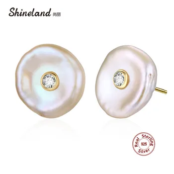 Shineland Baroko Natūralių Gėlavandenių Perlų S925 Stud Auskarai Netaisyklingos Formos Brincos Moterų Mados Juvelyrika