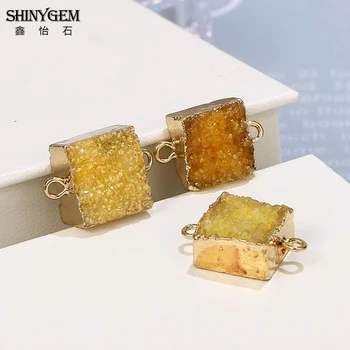 ShinyGem 12*12mm Aikštėje Natūralių Kristalų Druzy Jungtys Pakabukai Maži, Aukso Apkalos Mineralinių Jungtys 