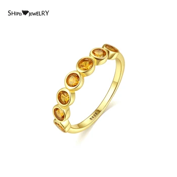 Shipei Prabanga 925 Sterlingas Sidabro Akmuo citrinas rašė Vestuvės Vestuvinis Fine Jewelry 18K Yellow Gold Žiedas Moterims Didmeninės