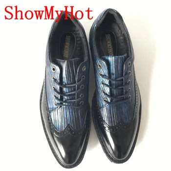 ShowMyHot Naujas Bullock Mens brogue Atsitiktinis batų nėrinių raižyti padidėjo didžiosios Britanijos Vyrai Oksfordo Suknelė Bateliai