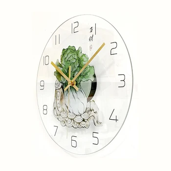 Sieninis Laikrodis Yra Augalų Modelis Modernus Sielovados Dizainas, Tylus, Didelis Dekoratyvinis Paviršius Grūdintas Stiklas Sieniniai Laikrodžiai Namų Dekoro