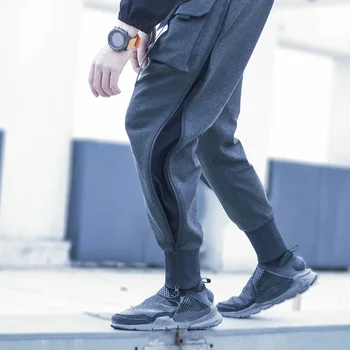 SILENSTORM Techwear Vyrų Drawcord Juosmens Krovinių Kelnės Pilka Jogger Sweatpants Hip-Hop Stilius, Punk Mados