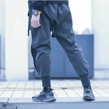 SILENSTORM Techwear Vyrų Drawcord Juosmens Krovinių Kelnės Pilka Jogger Sweatpants Hip-Hop Stilius, Punk Mados