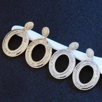 SINZRY karšto pardavimo madinga vestuviniai papuošalai kubinis cirkonis ovalo formos dizainas perdėti tabaluoti auskarai moterų kūrybos vestuvių papuošalai