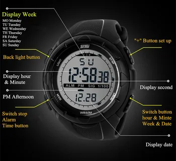SKMEI Moterų Laikrodžiai Mados Lauko Sporto Vandeniui LED Skaitmeninio Laikrodžio Karinės Daugiafunkcį Berniukas Vaikai Laikrodžius
