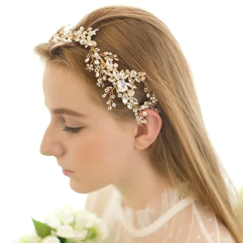 SLBRIDAL Lankstus Cirkonio Kristalų Gėlavandenių Perlų Vestuvių Tiara Lankelis Nuotakos Headpieces Plaukų Aksesuarai Moterims, Papuošalai