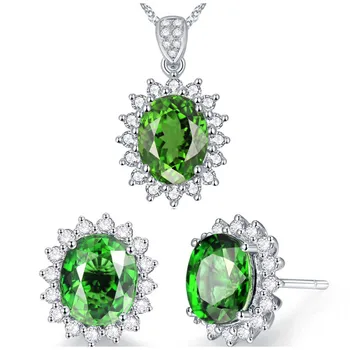 Smaragdas brangakmenio green crystal žiedą, karoliai, auskarai rinkinys moterims princesė šalis papuošalų rinkinys, sidabro spalvos deimantų bijoux bague