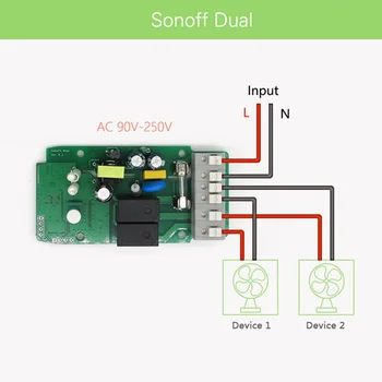 Sonoff Dual 2CH Wifi Šviesos Jungiklis Multi-Prietaisas Kontroliuojamos Jungiklis Kontroliuoti Du Prietaiso Belaidžio Pažangus Jungiklis su Alexa 