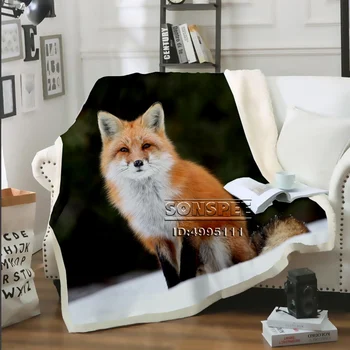 SONSPEE 3D Spausdinimo Naujas Mielas Gyvūnų Red Fox Mesti Antklodę, Sofa-Lova, Kėdė, Vilnos Pliušinis Sherpa Antklodė Lovatiesė Dekoro Suaugusiųjų Vaikas