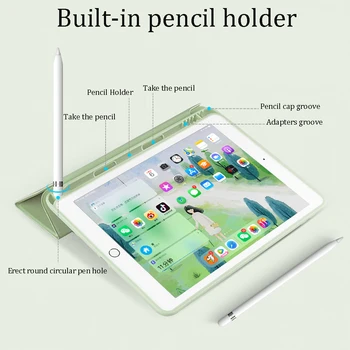 Spalvinga Case For iPad 3 Oro Pro 10.5 2019 7-10.2 colių Atveju W pieštukas turėtojas iPad 2017 6 2018 9.7 Padengti Mini 5 Funda
