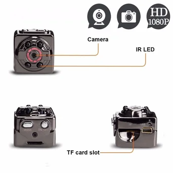 SQ8 1080P Full HD Mini Veiksmo Kamera, Infraraudonųjų spindulių Naktinio Matymo Kameros Judesio Dectection DV DVR Sport Vaizdo Kamera Mažas Brūkšnys Cam