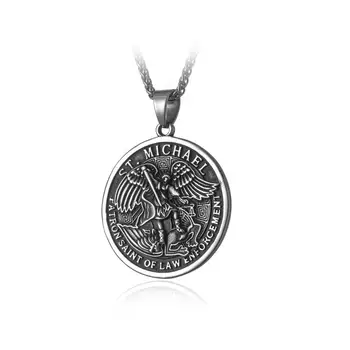 St Šventasis Mykolai Arkangele Angelas Medalis Monetos Formos Karoliai Pakabukas Nerūdijančio Plieno Pasirinktiniai priedai