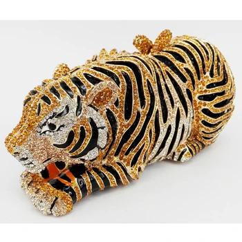Stilingas Gyvūnų Tigras Diamond Vakare Maišą Aukso Prabangos Diamante Kristalų Sankabos krepšys Vestuvių elegantiškas bride Šalies leopard Rankinėje 88166