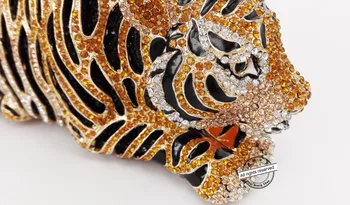 Stilingas Gyvūnų Tigras Diamond Vakare Maišą Aukso Prabangos Diamante Kristalų Sankabos krepšys Vestuvių elegantiškas bride Šalies leopard Rankinėje 88166