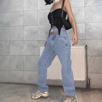 Streetwear Tuščiaviduriai Iš 90s Džinsai Moterims, Negabaritinių Aukšto Juosmens Džinsai Poilsiu Moterų Mados Baggy Boyfriend Džinsai Femme Cuteandpsycho