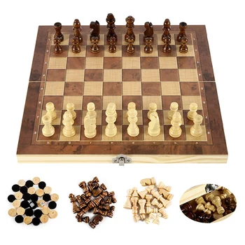 Sulankstomas Medinis Tarptautinės Šachmatų Rinkinį 3IN1 Magnetinės Medinės Sulankstomos Šachmatų stalo Žaidimas Juokingas Žaidimas Puzzle Žaidimas Vaikams, Žaislų, Dovanų