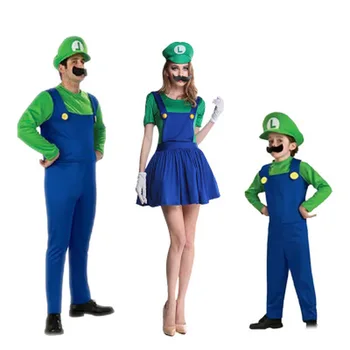 Super Mario Cosplay Kostiumas Vaikams Suaugusiųjų Įdomus Luigi Bros Animacinių Filmų Maskuotis Suknelė Šeimos Kalėdų Vakarėlį Kostiumas